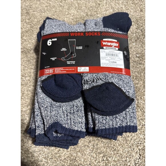 Wrangler Crew Work Sock 6-Pair Sz 6-12 Moisture Wicking Cushion arch support New - Picture 2 of 2